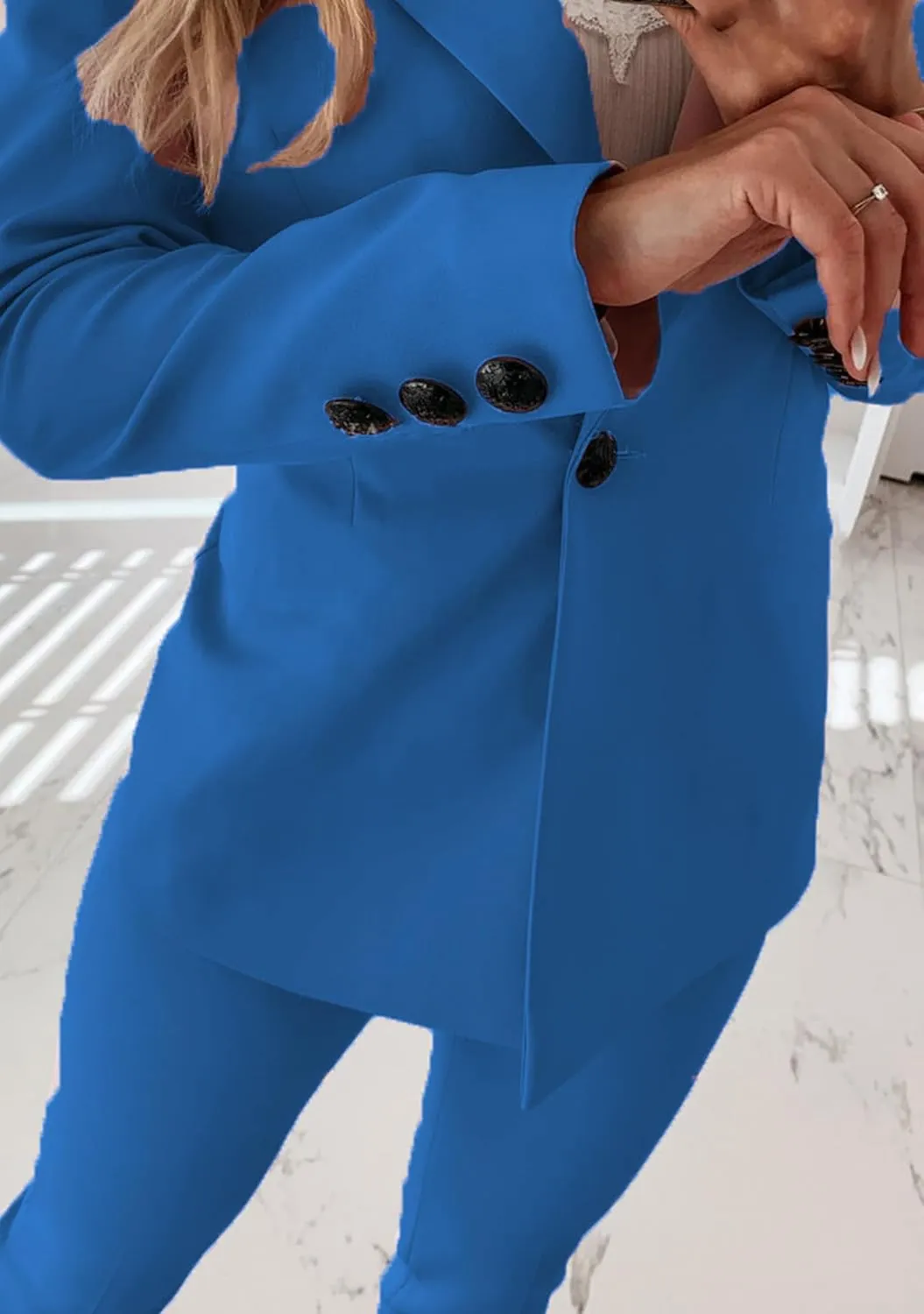 Womens Casual Blazer Button Down Lapel Long Sleeve Jackets Open Front Work Office Jacket Bussiness Blazer