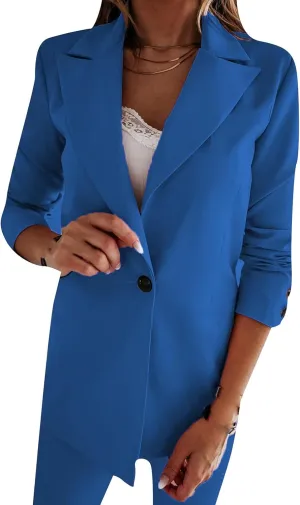 Womens Casual Blazer Button Down Lapel Long Sleeve Jackets Open Front Work Office Jacket Bussiness Blazer
