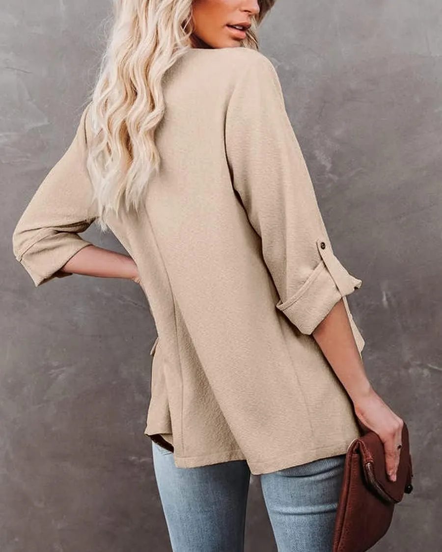 Womens Casual Blazer Jackets Roll Up Long Sleeve Open Front Work Office Business Blazers with Pockets
