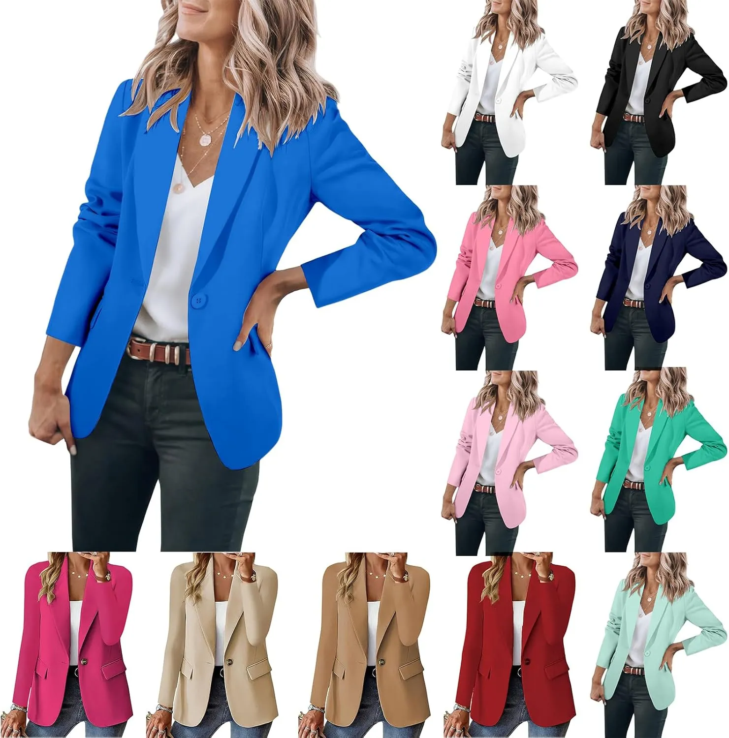 Womens Casual Blazers Business Casual Jackets Long Sleeve Notch Lapel Work Office Blazers Open Front Suit Jacket