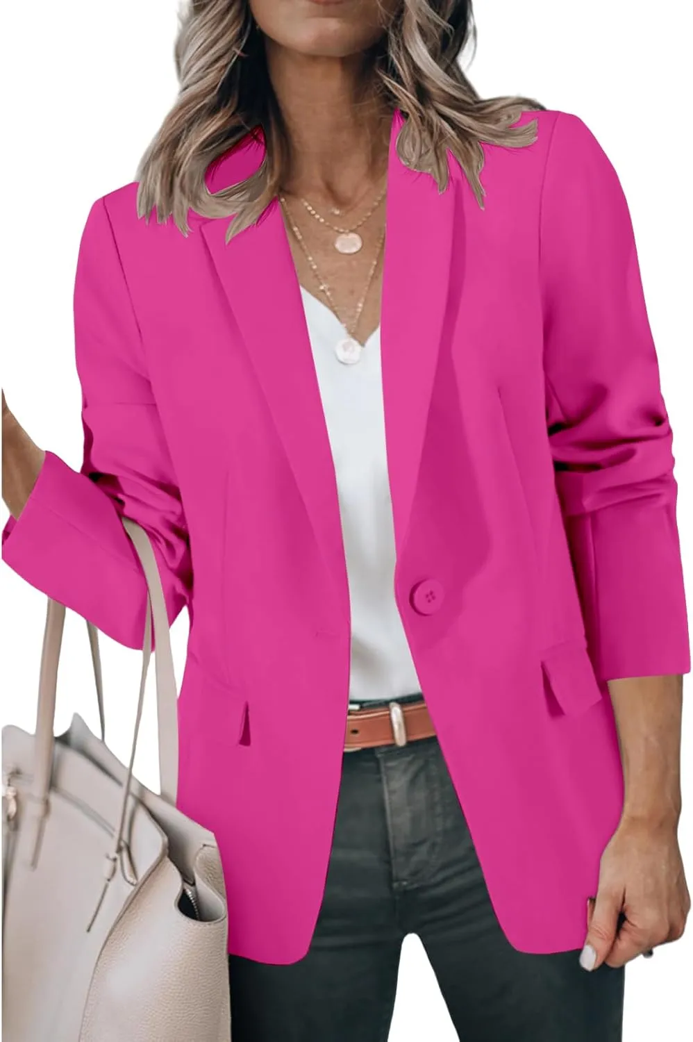 Womens Casual Blazers Business Casual Jackets Long Sleeve Notch Lapel Work Office Blazers Open Front Suit Jacket