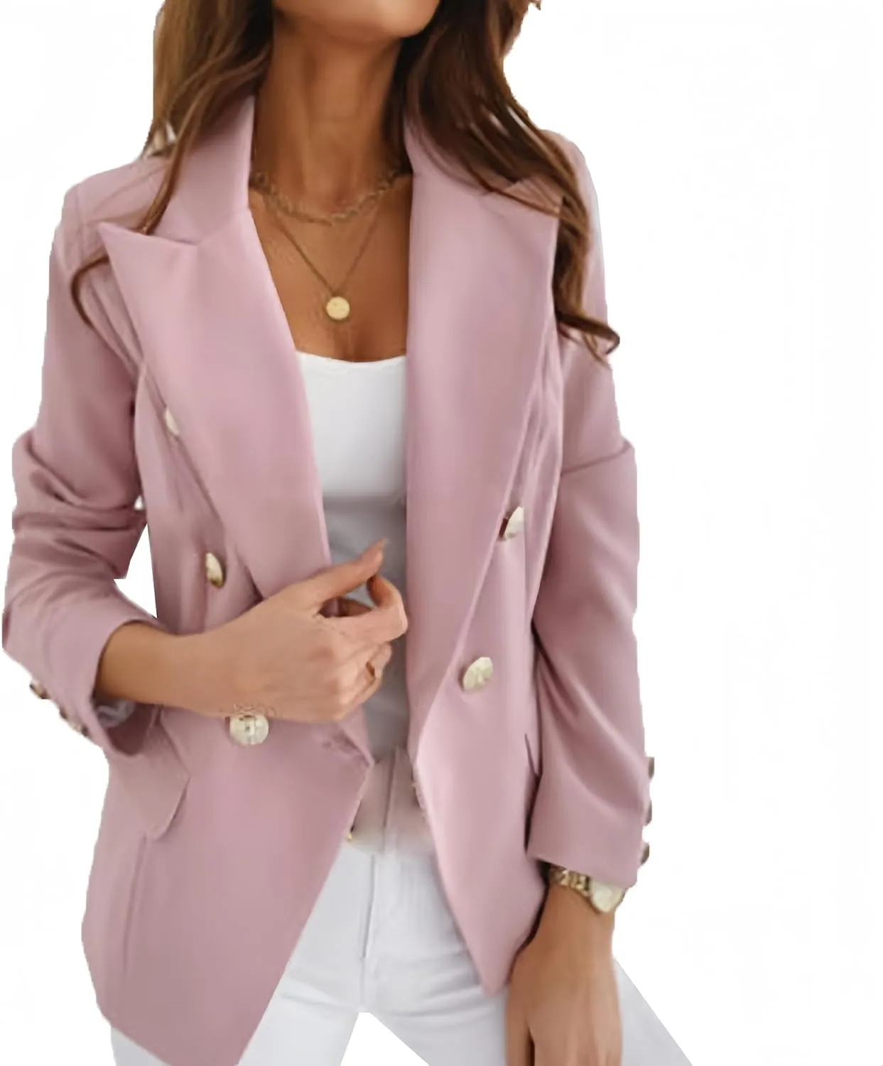Womens Casual Blazers Business Lapel One Button Long Sleeve Suit Jacket Dressy Lightweight Solid Color Office Blazer