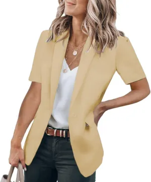 Women's Casual Blazers Business Lapel One Button Open Front Work Office Jacket Lightweight Slim Fit Suit Jackets