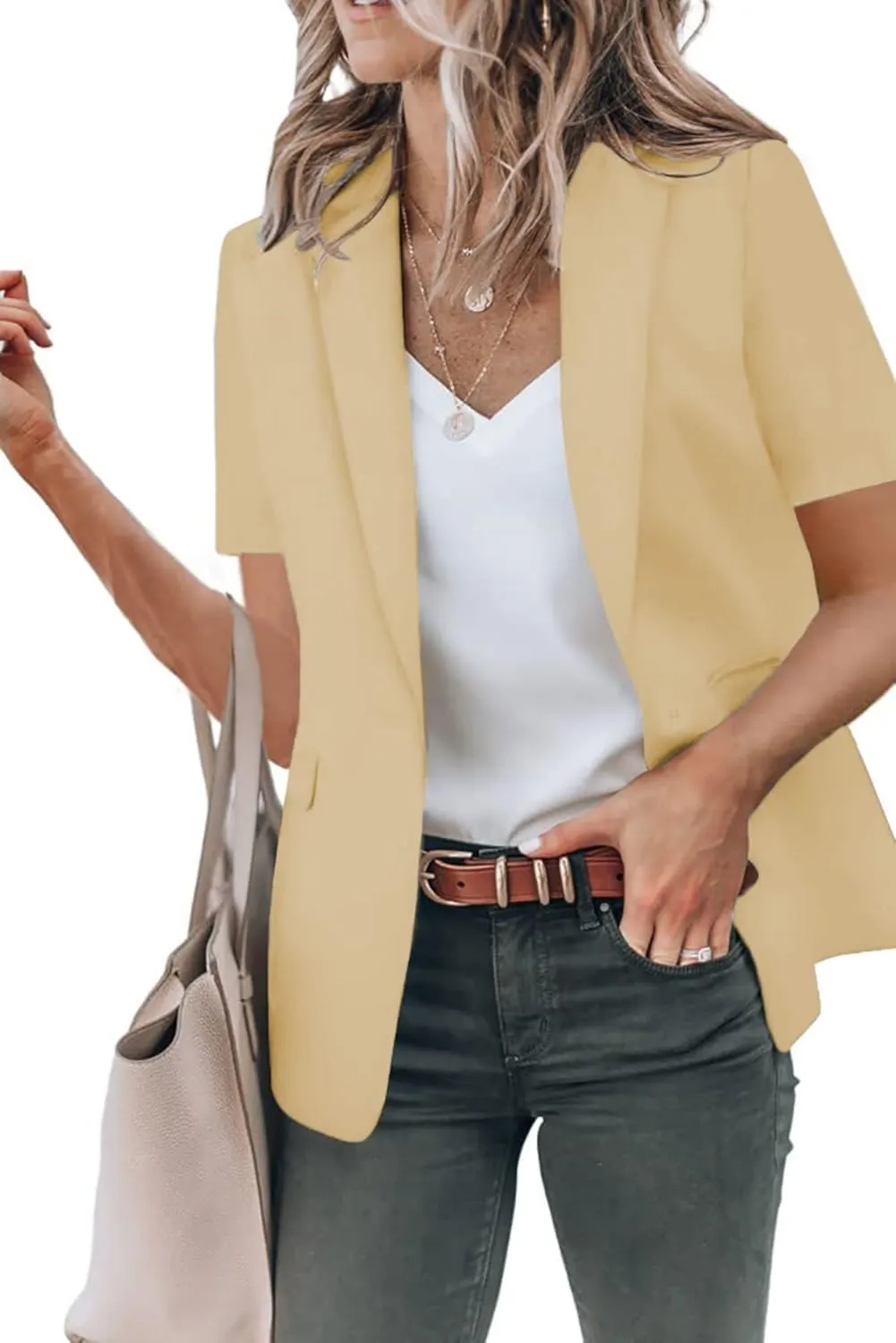 Women's Casual Blazers Business Lapel One Button Open Front Work Office Jacket Lightweight Slim Fit Suit Jackets