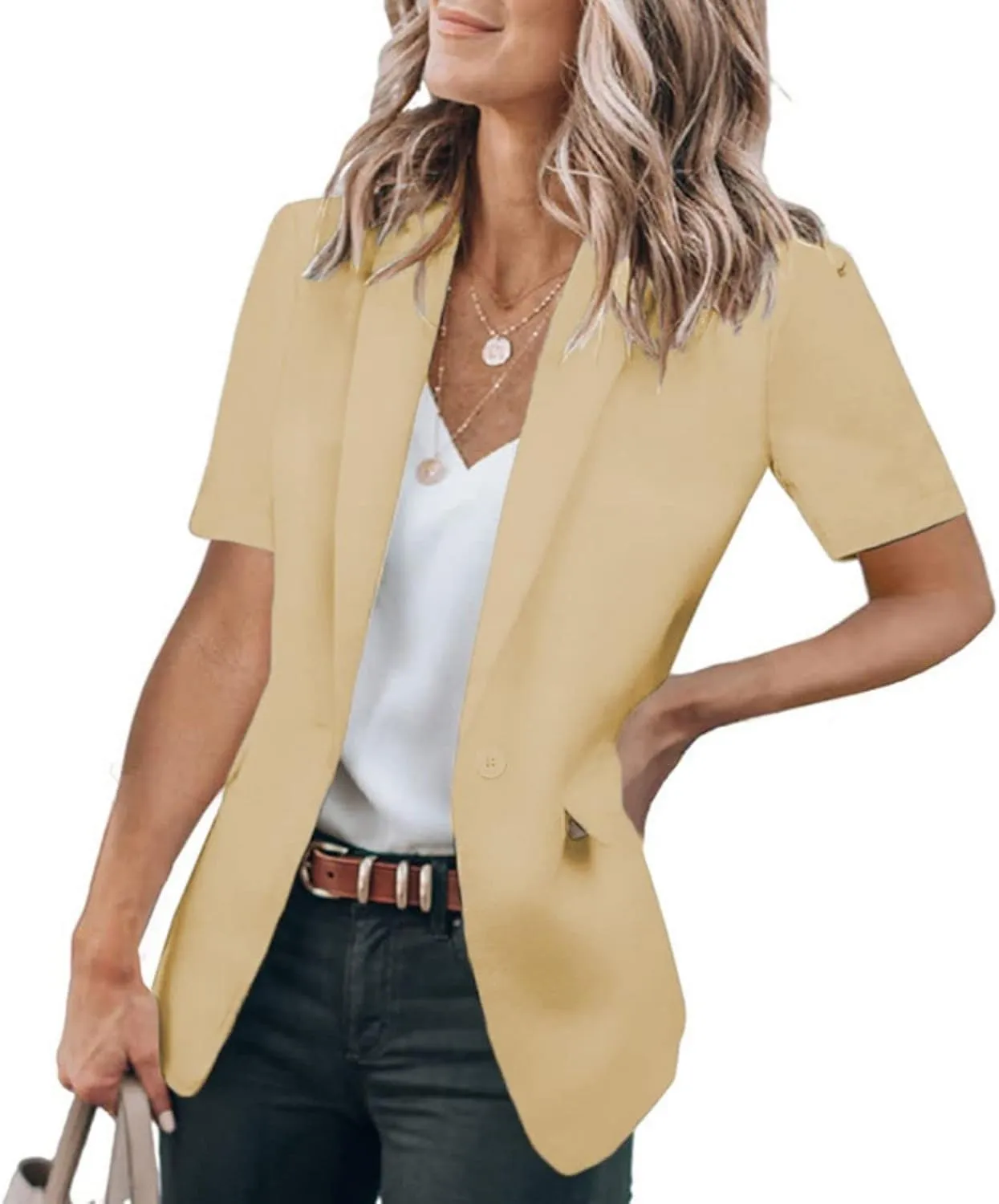 Women's Casual Blazers Business Lapel One Button Open Front Work Office Jacket Lightweight Slim Fit Suit Jackets