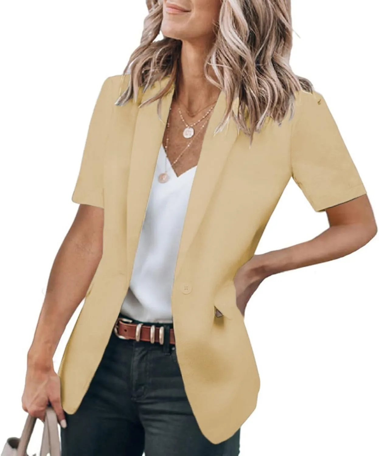 Women's Casual Blazers Business Lapel One Button Open Front Work Office Jacket Lightweight Slim Fit Suit Jackets