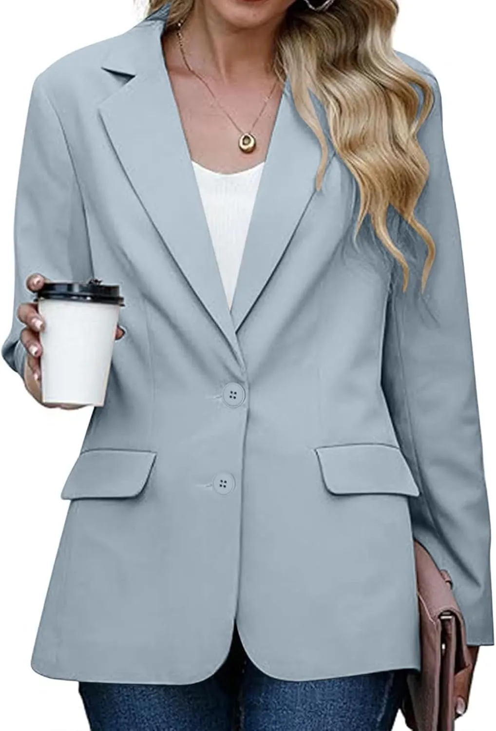 Womens Casual Blazers Long Sleeve Lapel Open Front Button Work Blazer Jackets Plus Size Business Blazer with Pockets