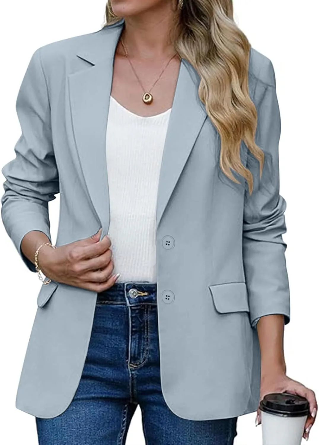 Womens Casual Blazers Long Sleeve Lapel Open Front Button Work Blazer Jackets Plus Size Business Blazer with Pockets