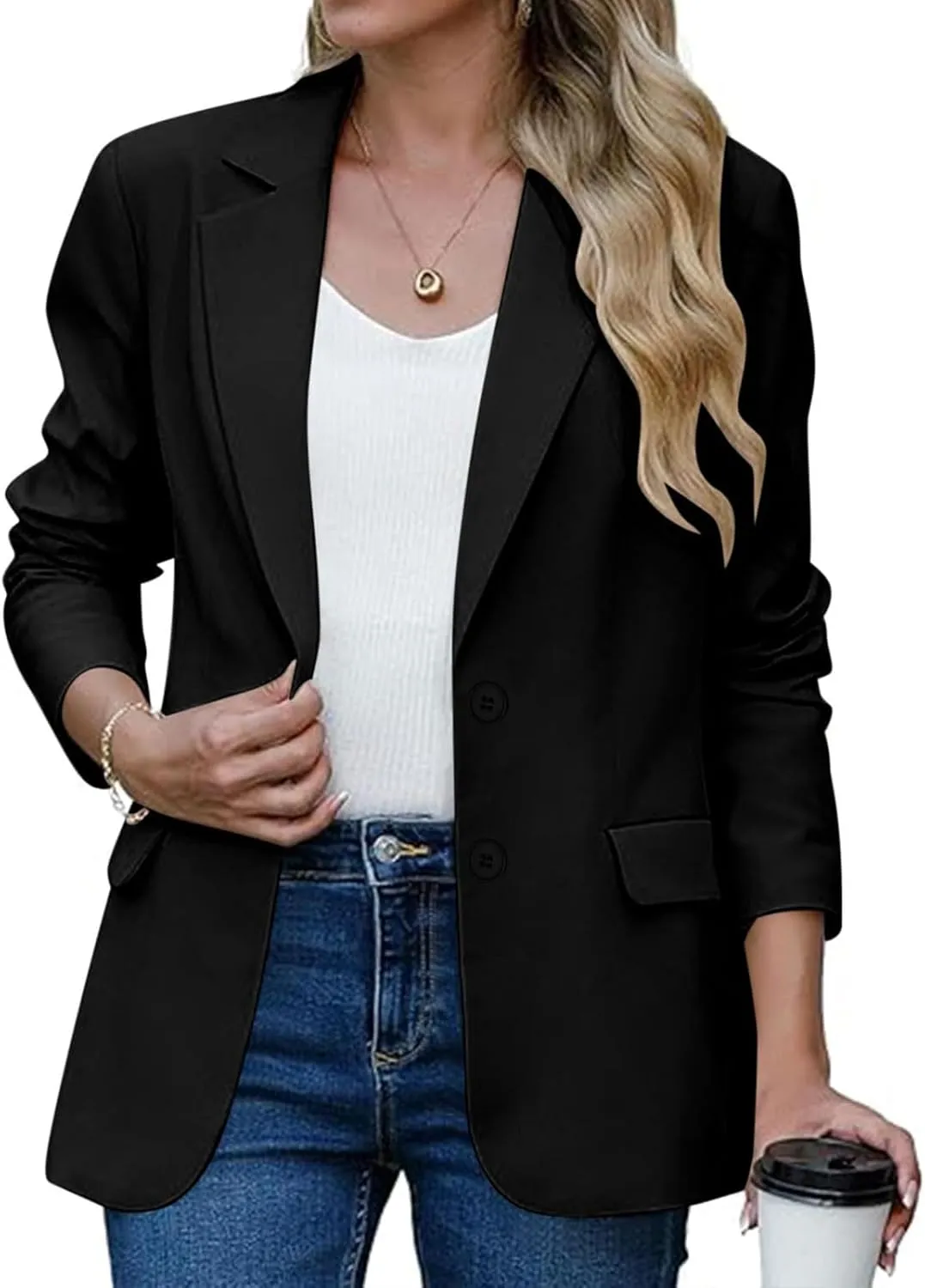 Womens Casual Blazers Long Sleeve Lapel Open Front Button Work Blazer Jackets Plus Size Business Blazer with Pockets