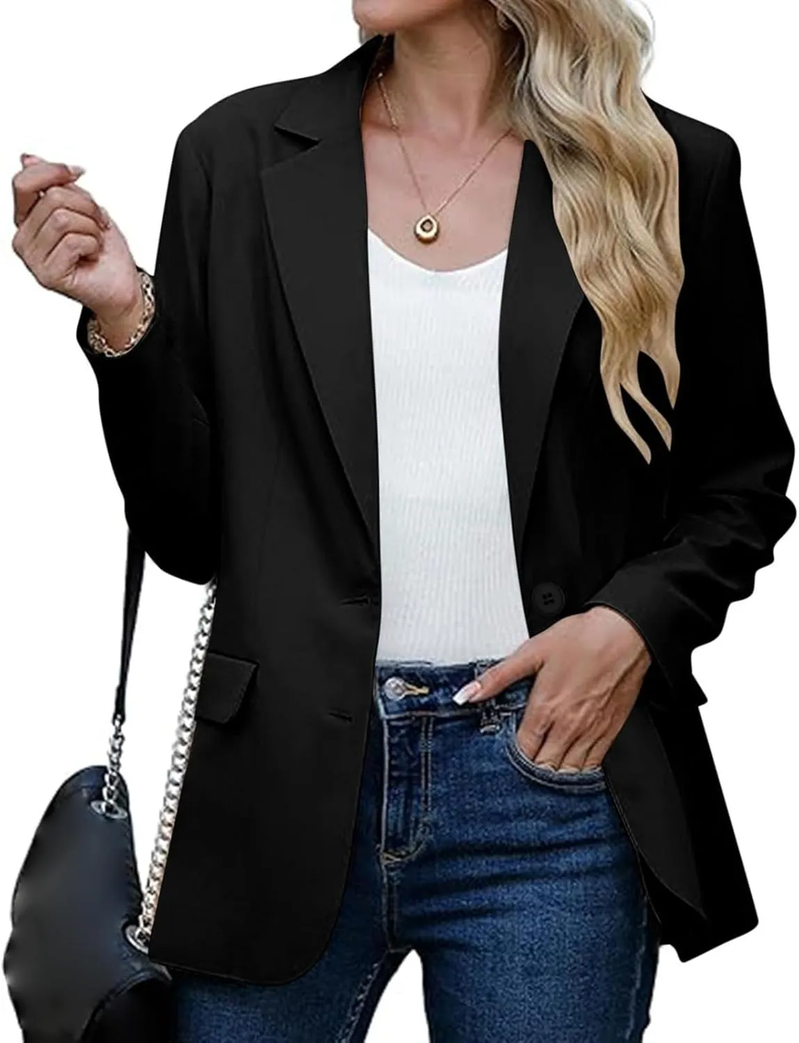 Womens Casual Blazers Long Sleeve Lapel Open Front Button Work Blazer Jackets Plus Size Business Blazer with Pockets