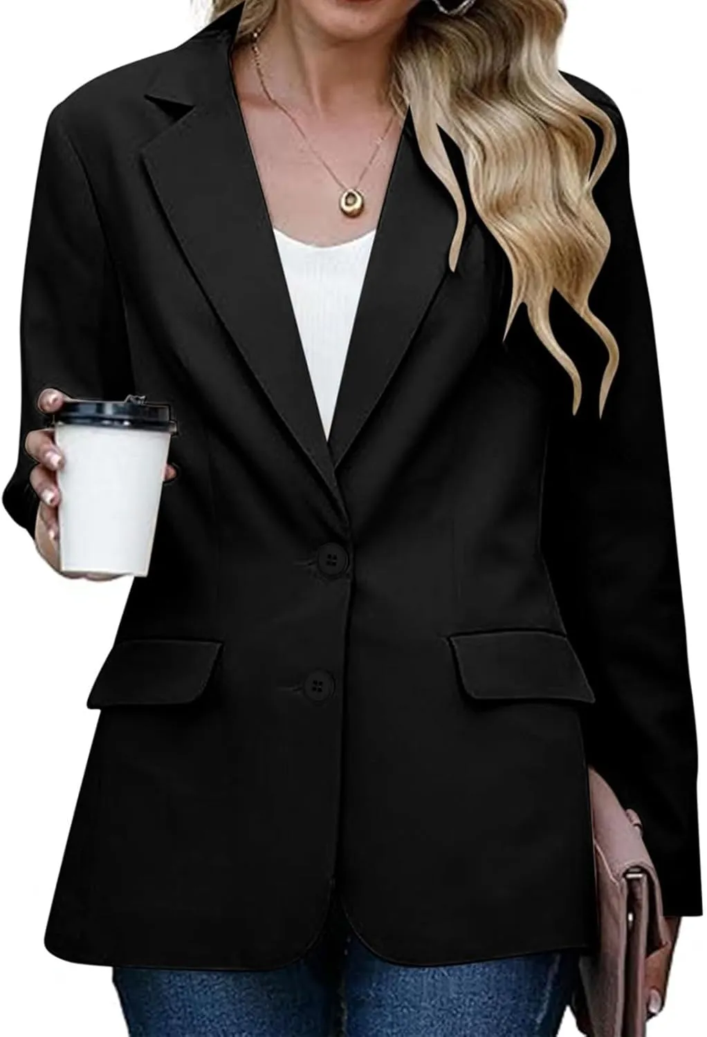 Womens Casual Blazers Long Sleeve Lapel Open Front Button Work Blazer Jackets Plus Size Business Blazer with Pockets