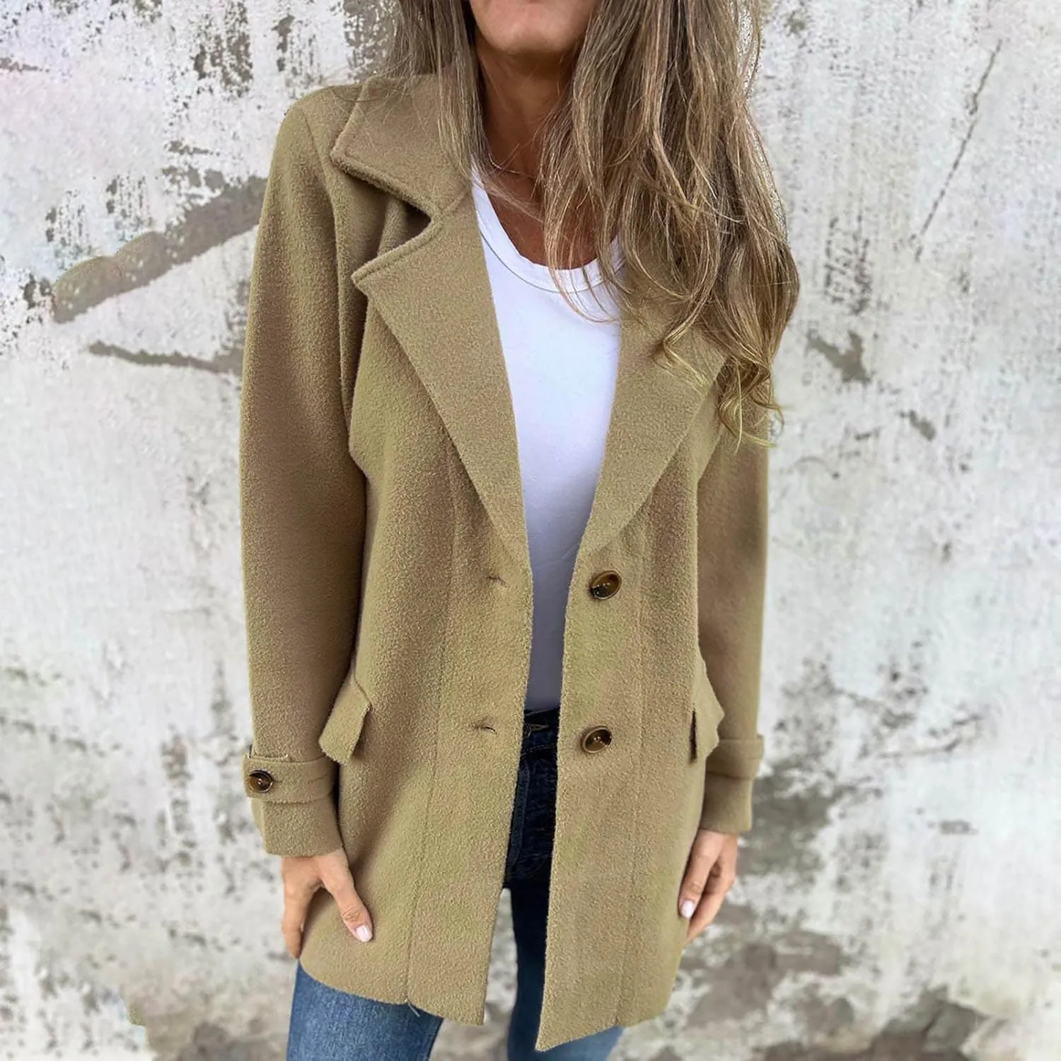 Women's Casual Blazers Long Sleeve Lapel Work Office Bussiness Blazer Jackets Button Wool Blend Blazer Suit Jacket