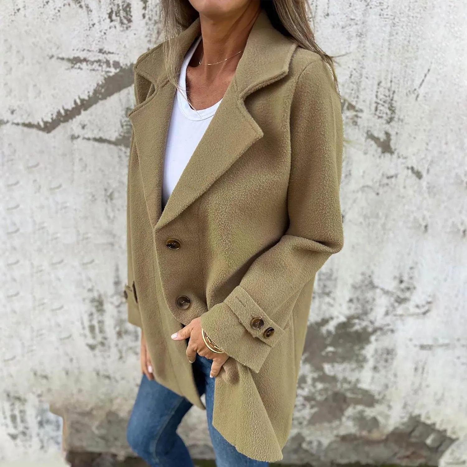 Women's Casual Blazers Long Sleeve Lapel Work Office Bussiness Blazer Jackets Button Wool Blend Blazer Suit Jacket
