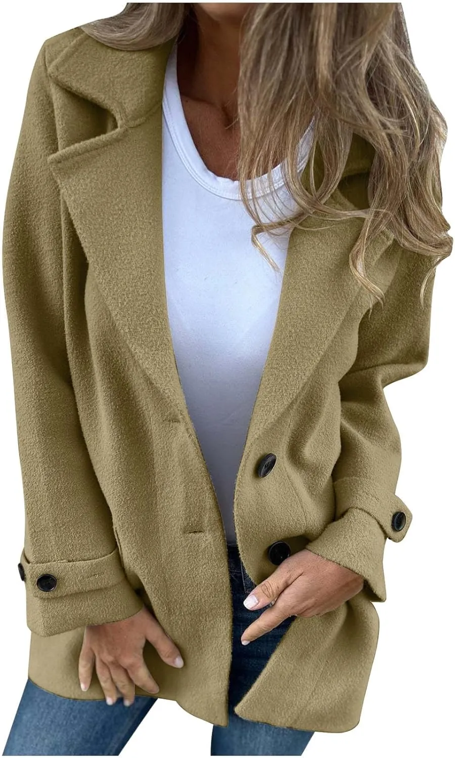 Women's Casual Blazers Long Sleeve Lapel Work Office Bussiness Blazer Jackets Button Wool Blend Blazer Suit Jacket