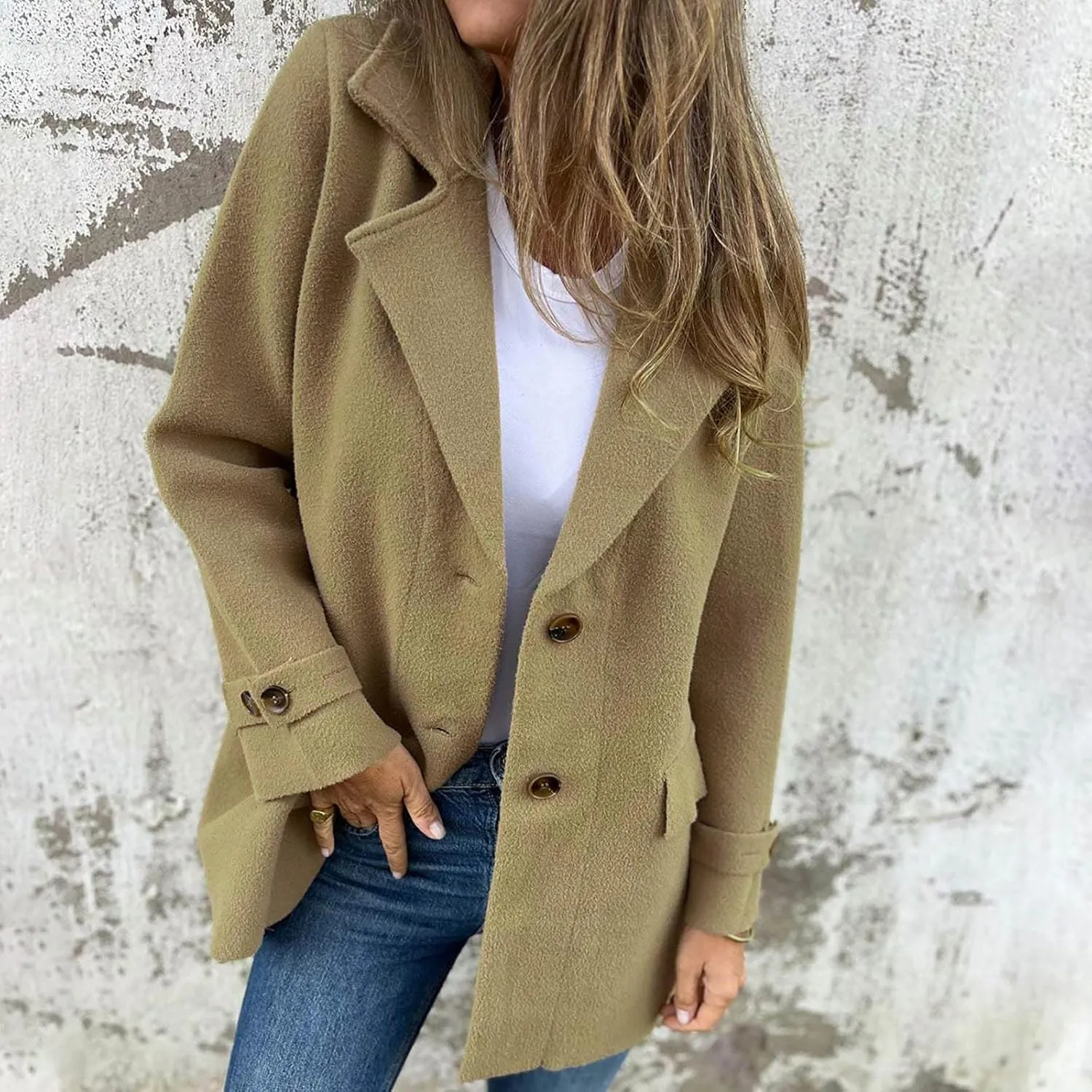 Women's Casual Blazers Long Sleeve Lapel Work Office Bussiness Blazer Jackets Button Wool Blend Blazer Suit Jacket