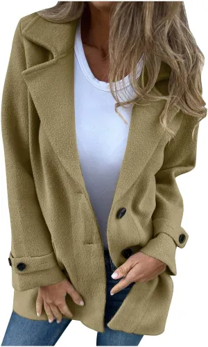 Women's Casual Blazers Long Sleeve Lapel Work Office Bussiness Blazer Jackets Button Wool Blend Blazer Suit Jacket