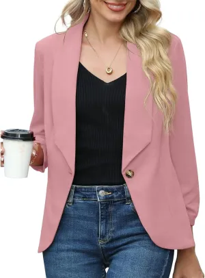 Womens Casual Blazers Loose Fit Lapel One Button Long Sleeve Suit Jackets Business Solid Color Office Work Jackets