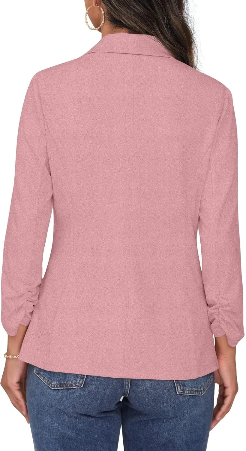 Womens Casual Blazers Loose Fit Lapel One Button Long Sleeve Suit Jackets Business Solid Color Office Work Jackets