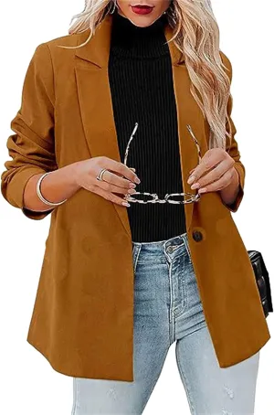 Womens Casual Blazers One Button Long Sleeve Business Suit Classic Solid Color Lapel Open Front Office Jacket 2025