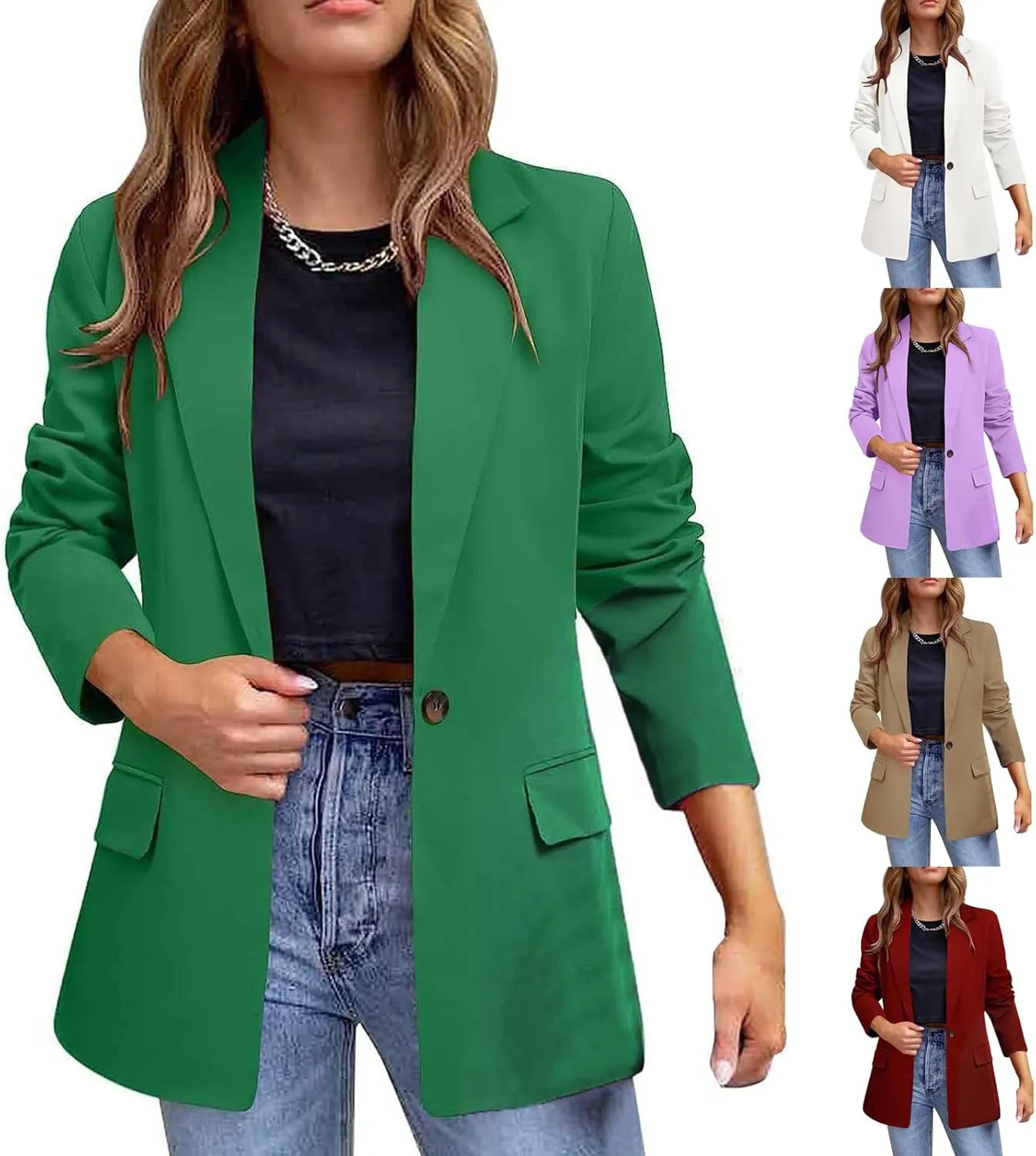Womens Casual Bussiness Blazer Loose Long Sleeve Spring Summer Jackets Open Front Lapel Work Office Blazers Tops