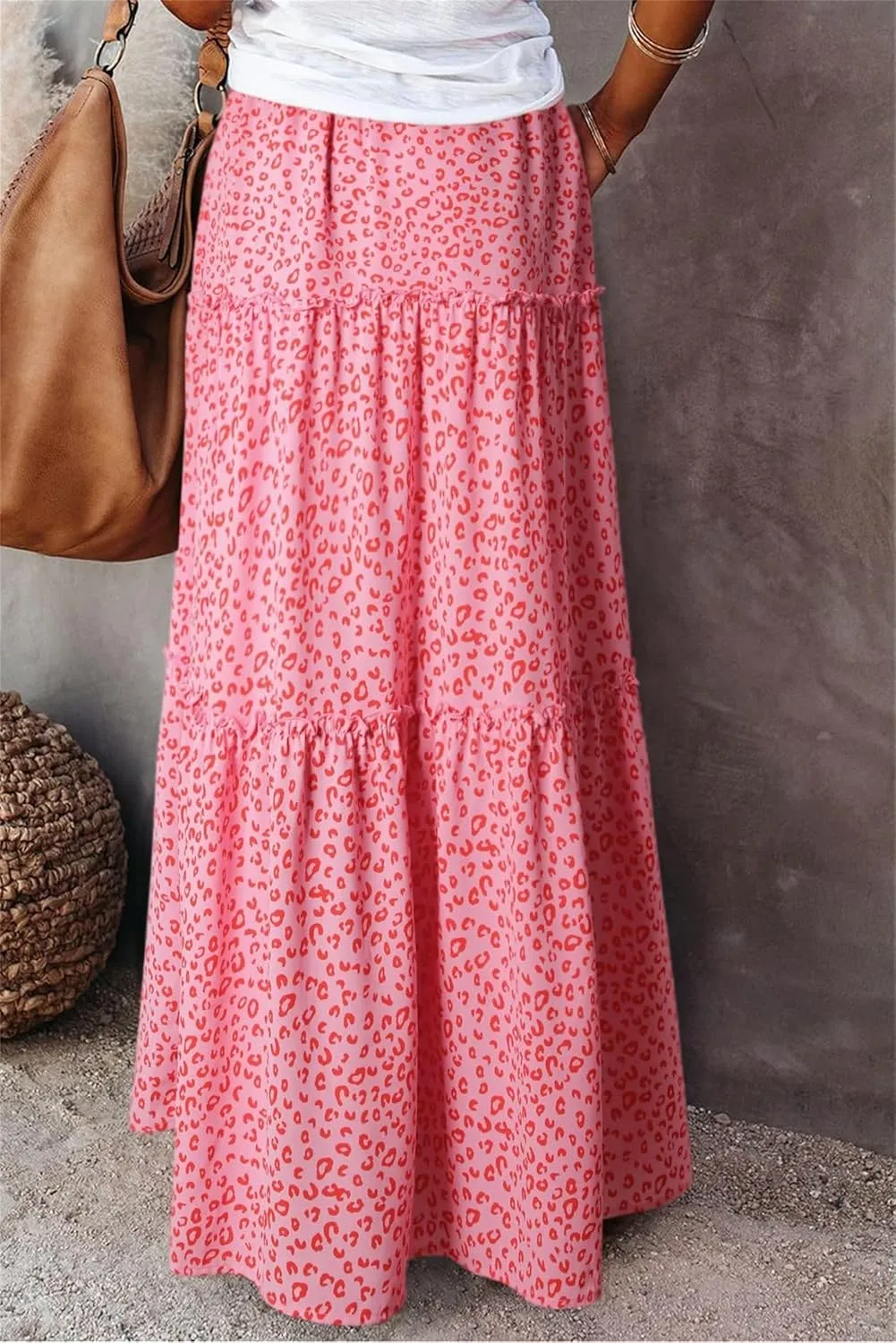Womens Casual High Waist Long Skirt Trendy Tiered Pleated Maxi Skirts Summer Boho Flowy A Line Ruffle Skirt