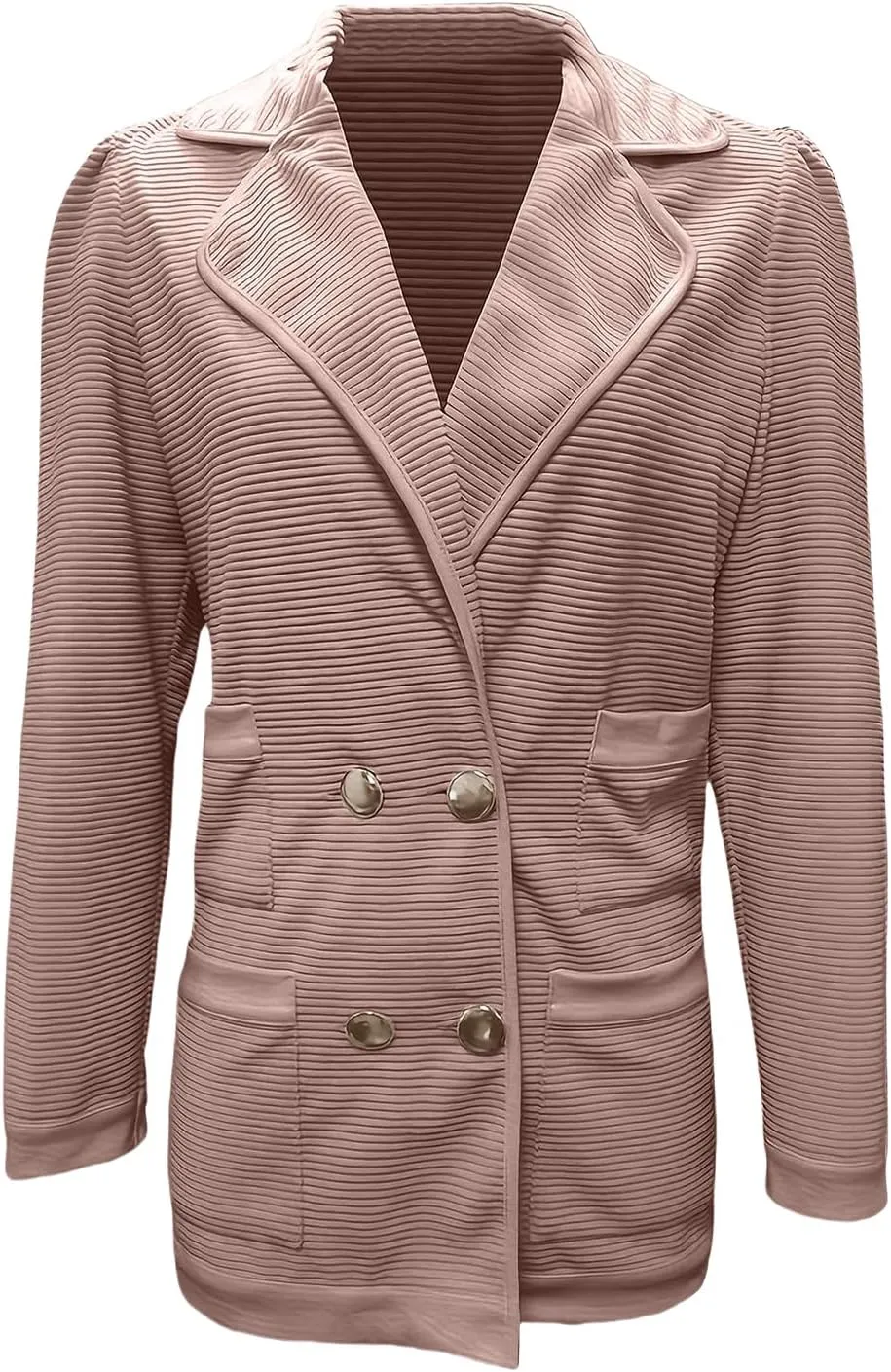 Womens Casual Long Sleeve Blazers Business Casual Jacket Textured Button Coat Lightweight Cardigans with Pockets