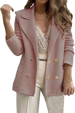 Womens Casual Long Sleeve Blazers Business Casual Jacket Textured Button Coat Lightweight Cardigans with Pockets