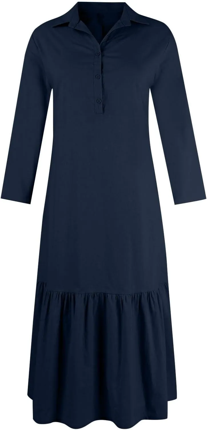 Women's Casual Long Sleeve Button Down Loose Cotton Linen Maxi Shirt Dress Plus Size Summer Shift Shirt Dresses