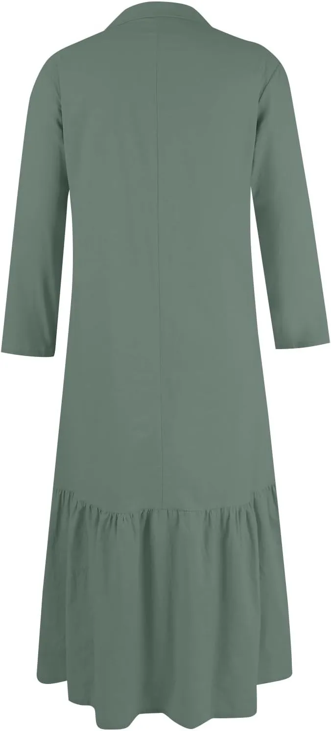 Women's Casual Long Sleeve Button Down Loose Cotton Linen Maxi Shirt Dress Plus Size Summer Shift Shirt Dresses
