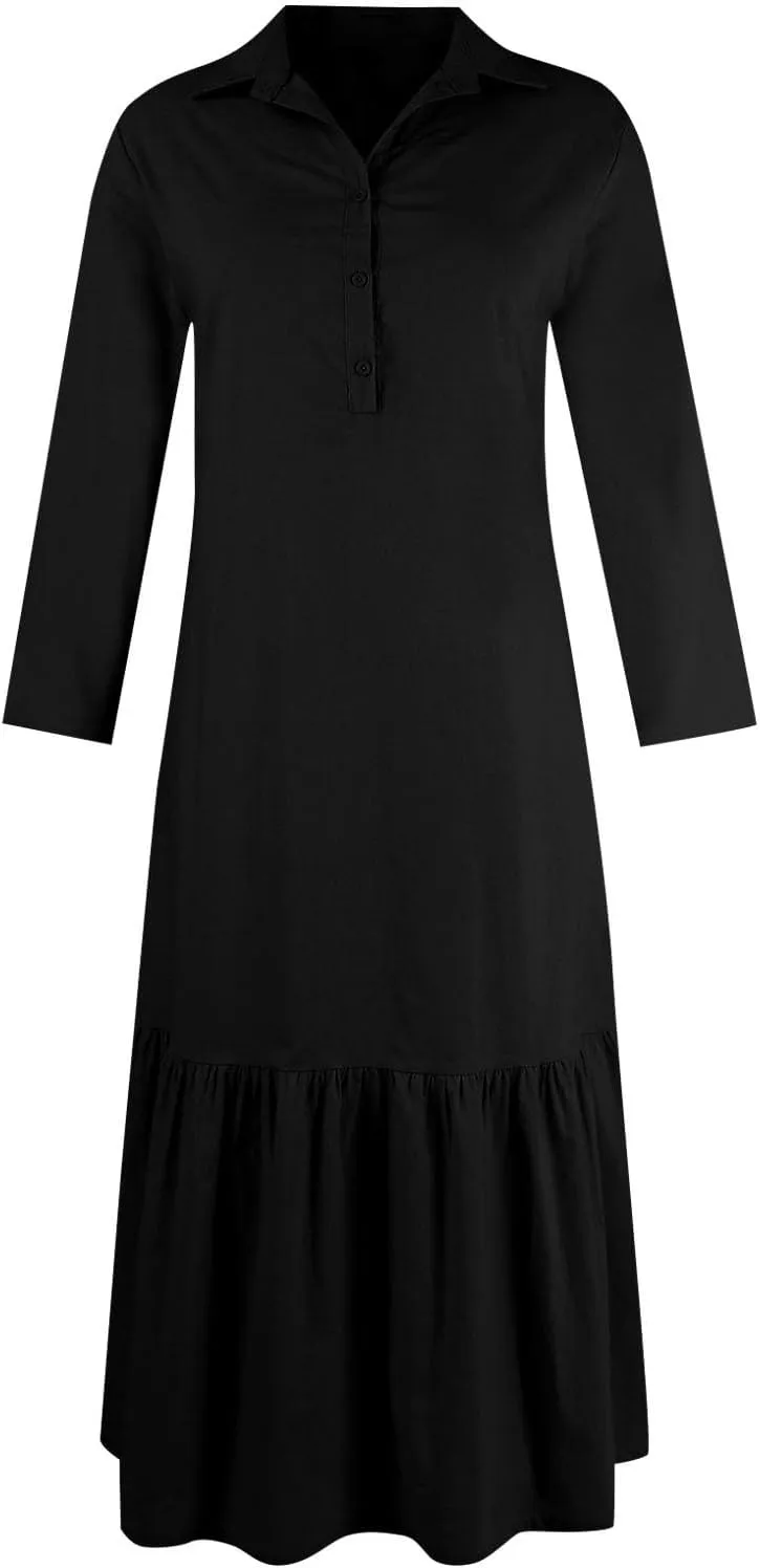 Women's Casual Long Sleeve Button Down Loose Cotton Linen Maxi Shirt Dress Plus Size Summer Shift Shirt Dresses