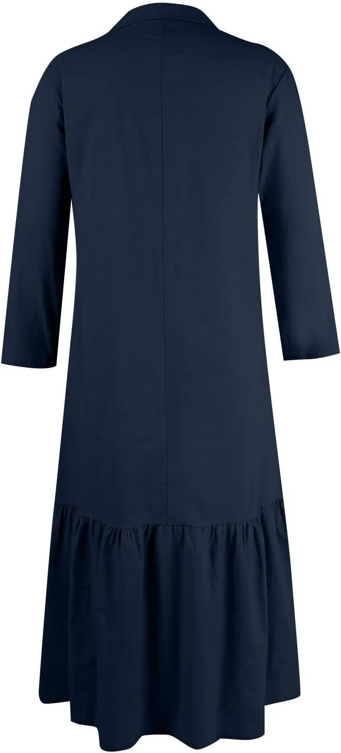 Women's Casual Long Sleeve Button Down Loose Cotton Linen Maxi Shirt Dress Plus Size Summer Shift Shirt Dresses