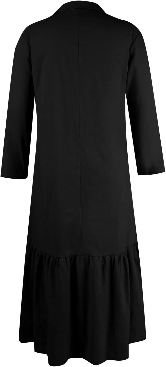 Women's Casual Long Sleeve Button Down Loose Cotton Linen Maxi Shirt Dress Plus Size Summer Shift Shirt Dresses