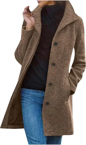 Women's Casual Thicken Wool Blend Stand Collar Single Breasted Warm Winter Coat Business Wool Pea Coats for Women