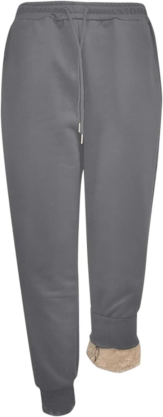 Womens Cinch Bottom Sweatpants Winter Warm Fleece Joggers Pants Sherpa Lined Drawstring Waist Lounge Trousers