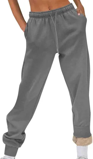 Womens Cinch Bottom Sweatpants Winter Warm Fleece Joggers Pants Sherpa Lined Drawstring Waist Lounge Trousers