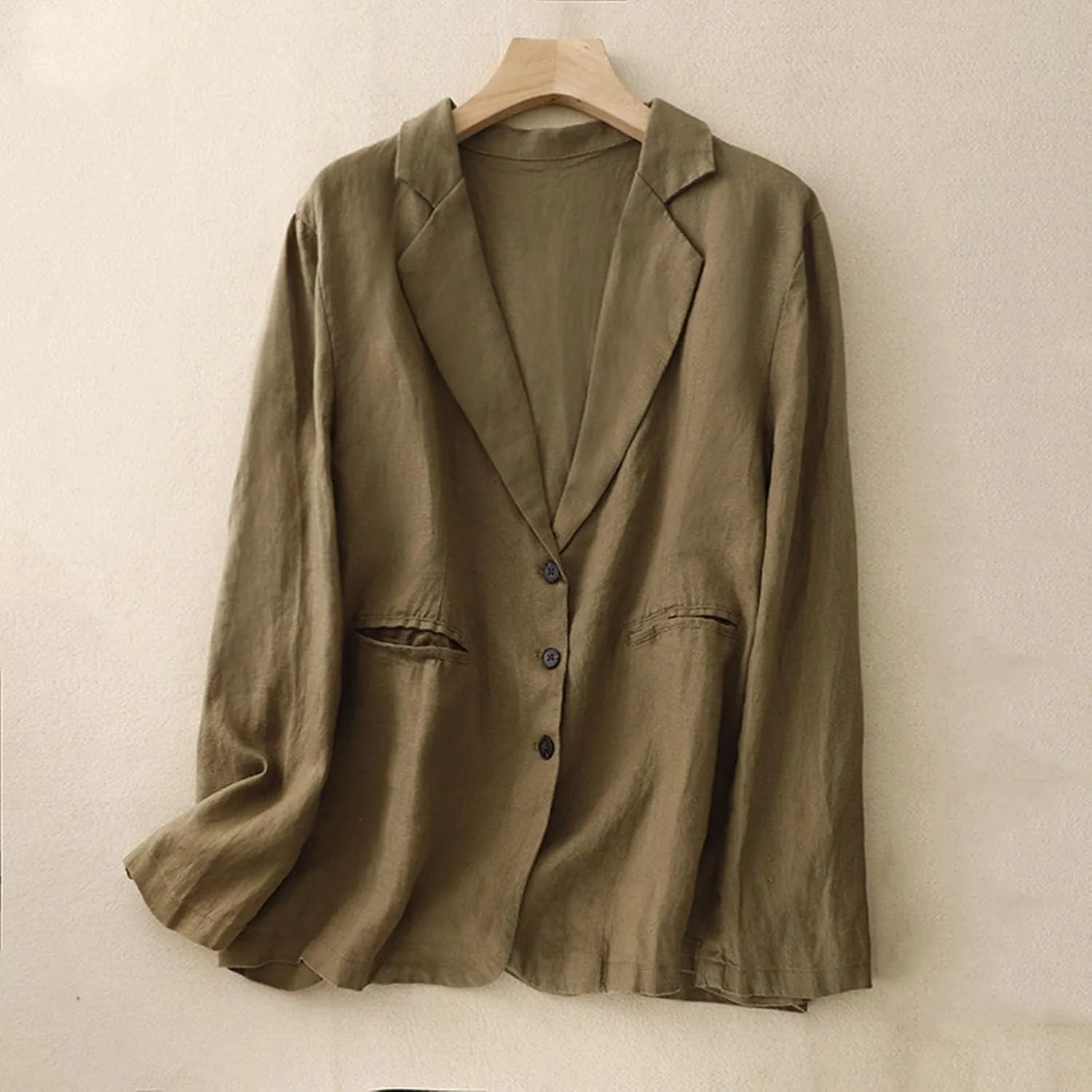 Womens Cotton Linen Blazer Notch Lapel Single Breasted Suit Coat Jackets Boyfriend Loose Casual Comfy Blazer Jacket
