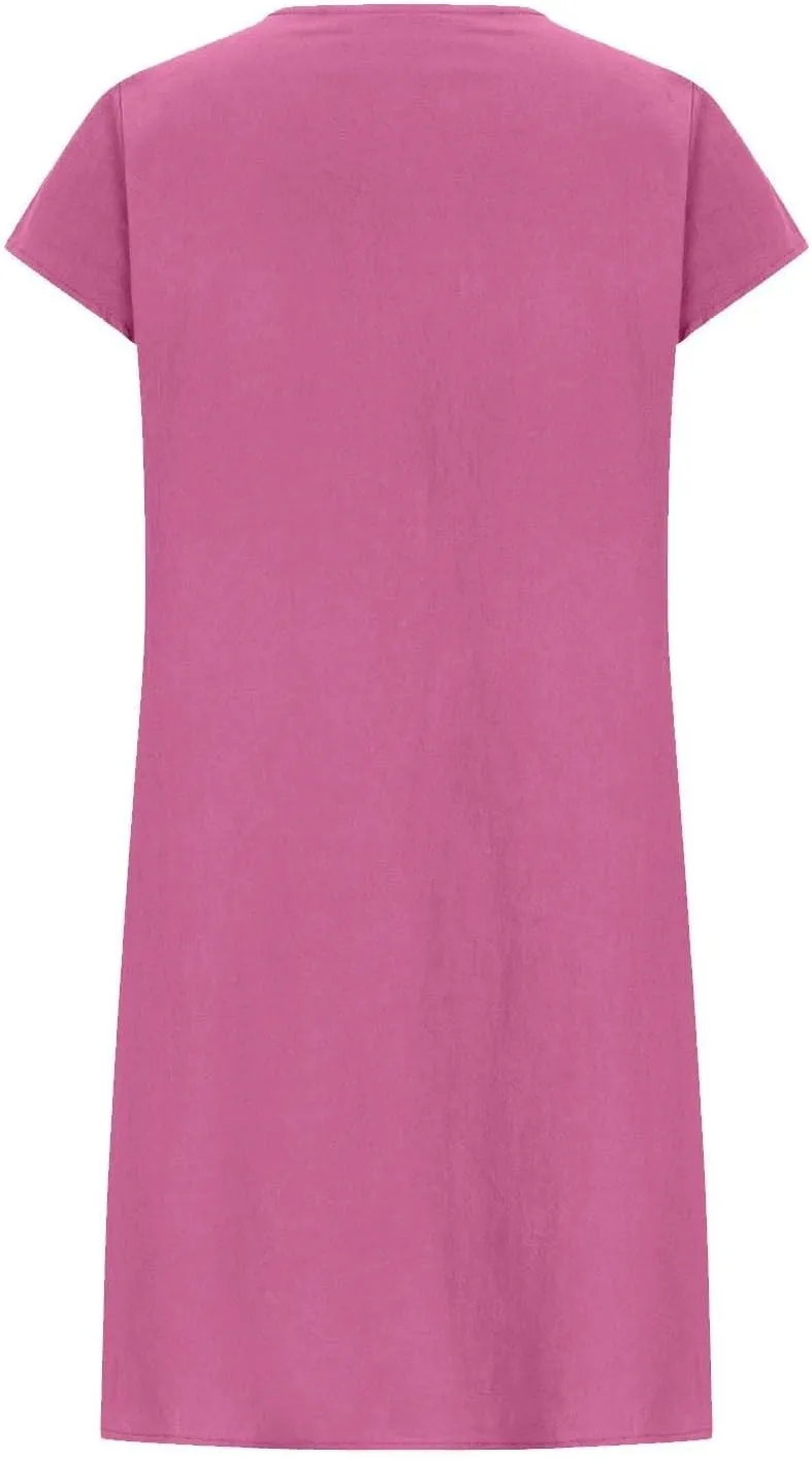 Women's Cotton Linen Midi Dress Plus Size Cap Sleeve Pleated Summer Dresses Vacation 2025 Crew Neck Casual Dress