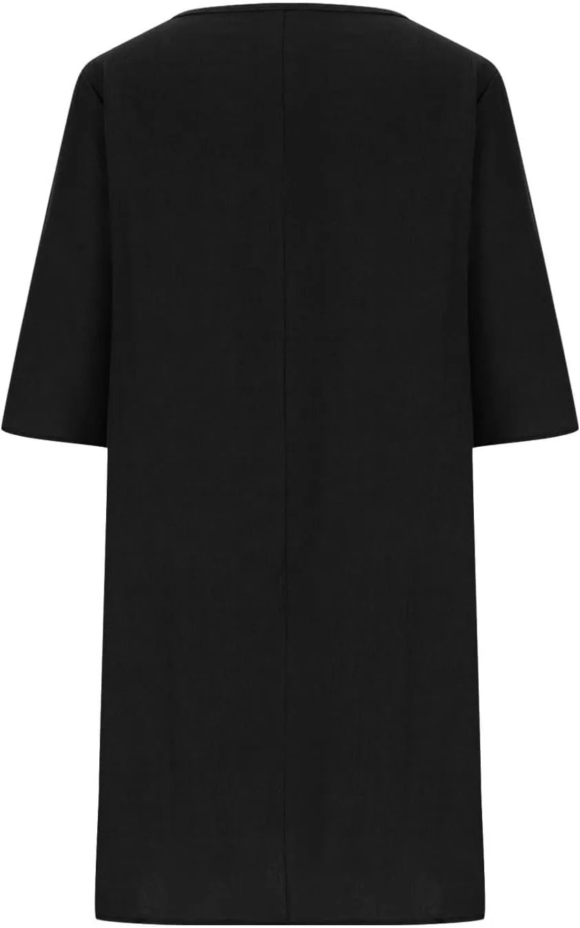 Womens Cotton Linen Shift Dress Summer Midi Dresses with Pockets Oversized Casual T-Shirt Dresses Solid Shirt Dress