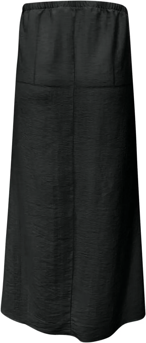 Women's Cotton Linen Skirts Summer Solid Color Elastic Waist Drawstring Skirt Casual Summer Flowy Ankle Length Skirt