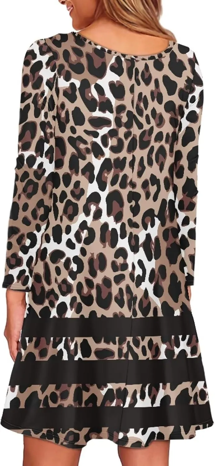 Women'S Crew Neck Long Sleeve Swing Shirt Dresses Sunfloral Print Loose Flowy Shirt Dress