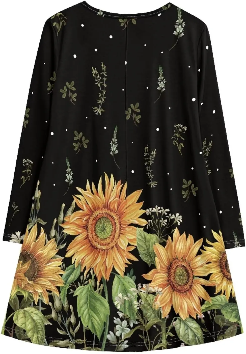 Women'S Crew Neck Long Sleeve Swing Shirt Dresses Sunfloral Print Loose Flowy Shirt Dress