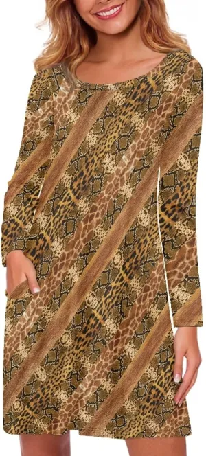 Women'S Crew Neck Long Sleeve Swing Shirt Dresses Sunfloral Print Loose Flowy Shirt Dress