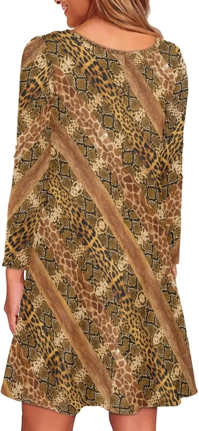Women'S Crew Neck Long Sleeve Swing Shirt Dresses Sunfloral Print Loose Flowy Shirt Dress