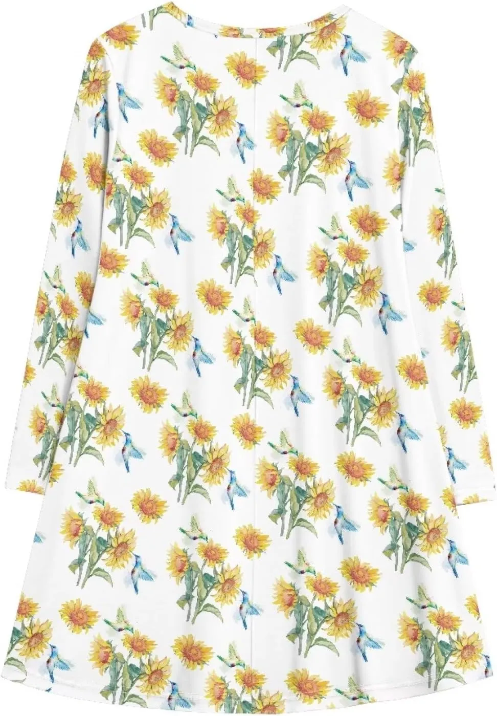 Women'S Crew Neck Long Sleeve Swing Shirt Dresses Sunfloral Print Loose Flowy Shirt Dress