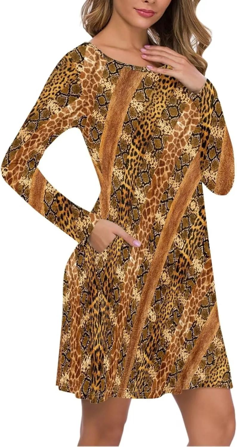 Women'S Crew Neck Long Sleeve Swing Shirt Dresses Sunfloral Print Loose Flowy Shirt Dress