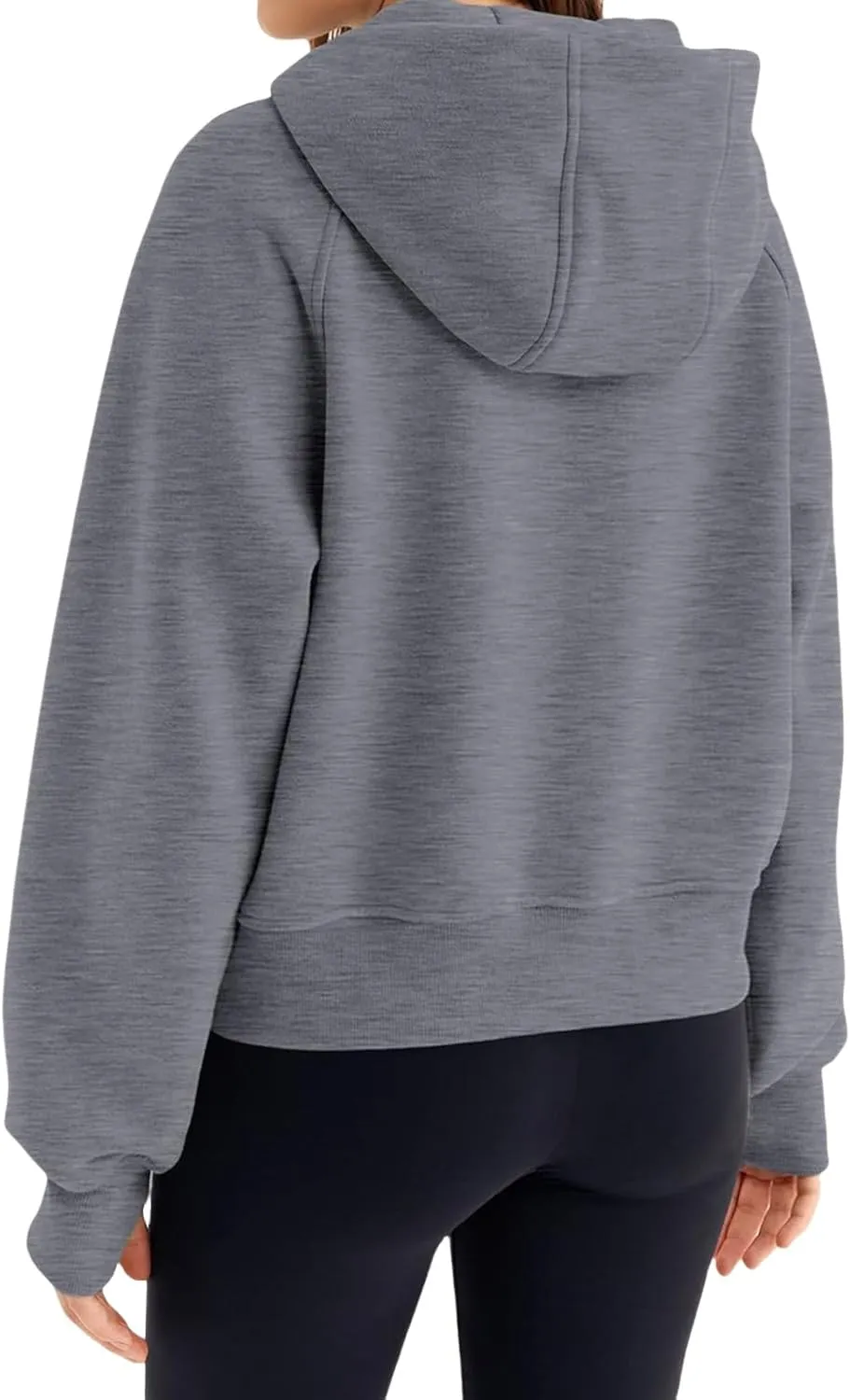 Womens Cropped Jacket Casual Zip Up Sweatshirts Long Sleeve Fleece Hoodies Loose Fit Pockets Hoodies with Thumb Hole