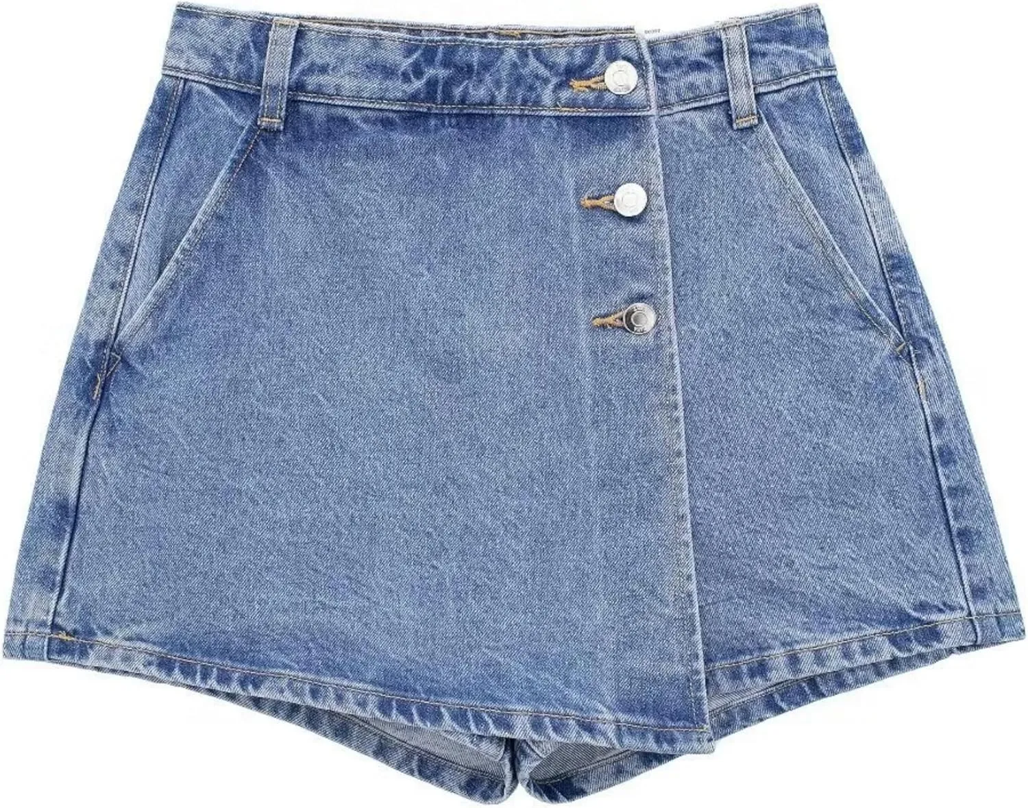 Women's Denim Skort High Waist Button Front A-Line Jean Skirts