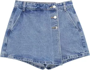 Women's Denim Skort High Waist Button Front A-Line Jean Skirts