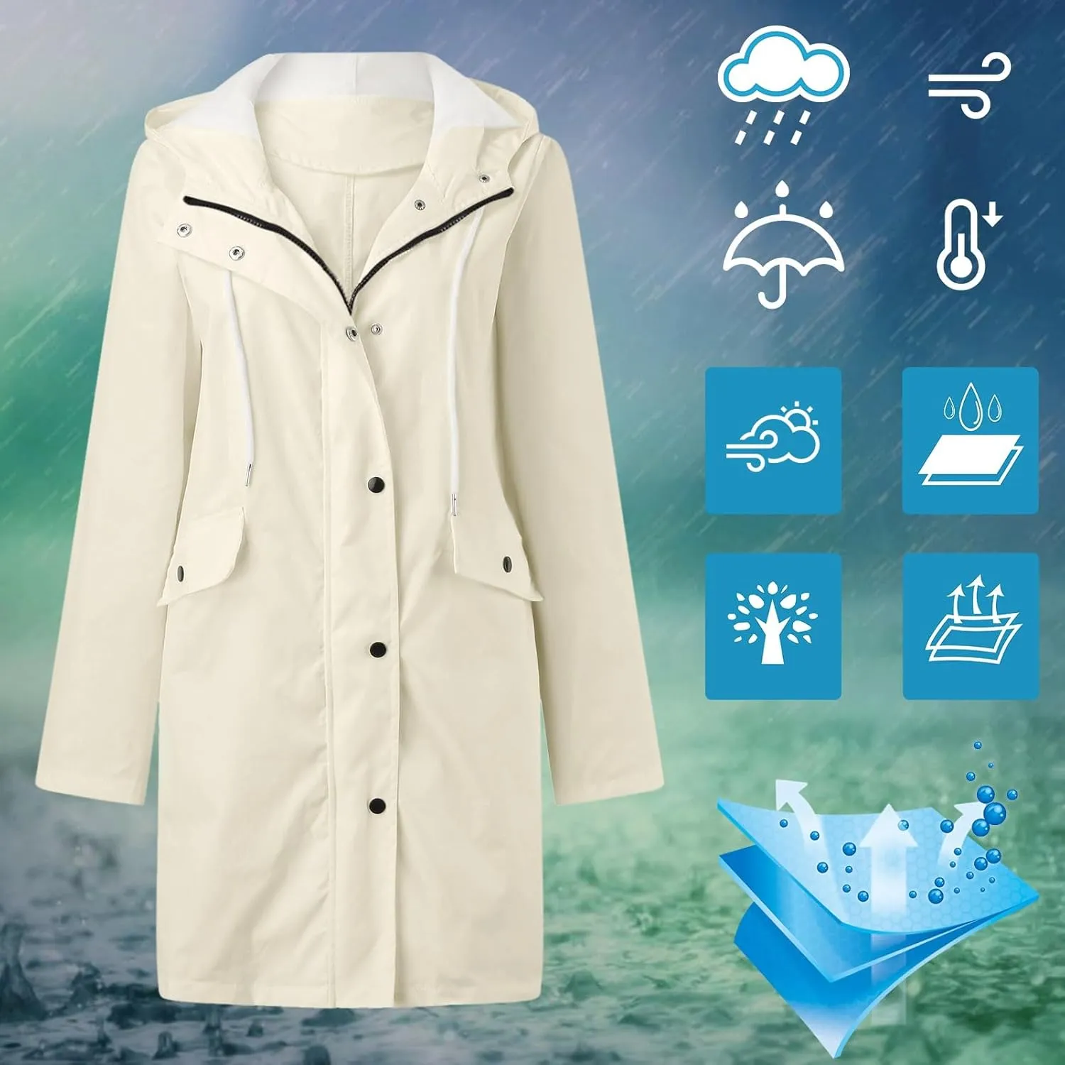 Women's Double-breasted Notch Lapel Peacoat Long Sleeve Wool Blend Coat Mid-Length Thicken Warm Outwear