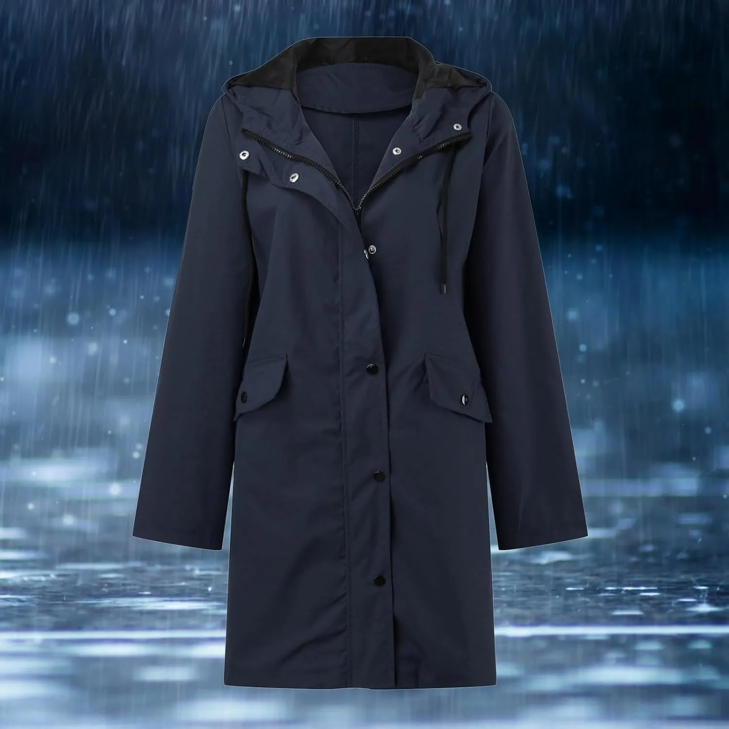 Women's Double-breasted Notch Lapel Peacoat Long Sleeve Wool Blend Coat Mid-Length Thicken Warm Outwear